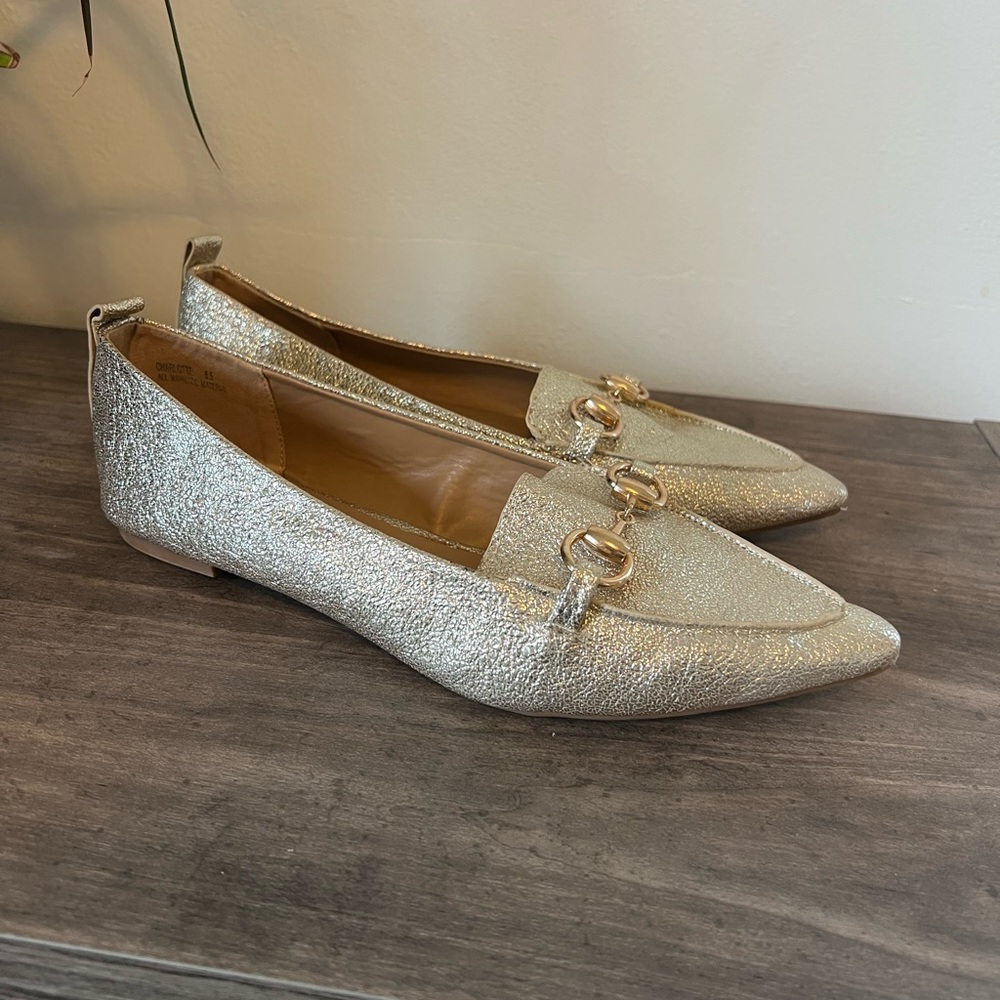 Gold Pointed Toe Loafers